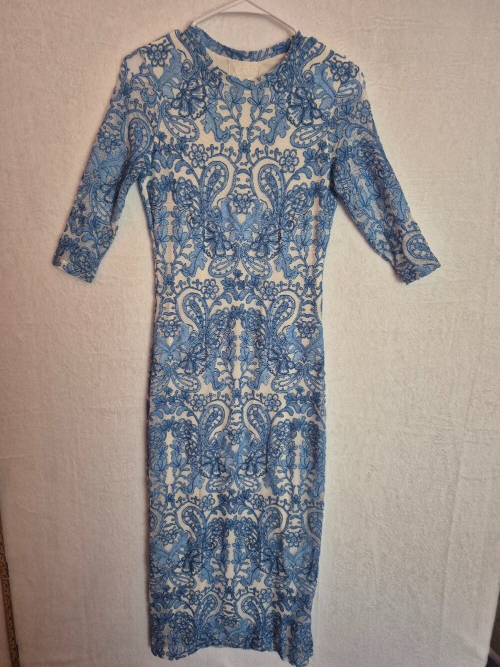 JADE Johnny Was Blue Embroidered Mesh Maxi Dress Boho Cottagecore Romantic S
